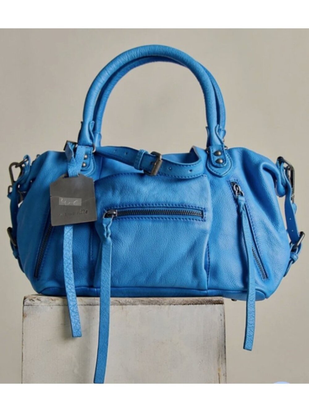 Free People We The Free Baby Emerson Women’s Leather Tote Santorini Blue